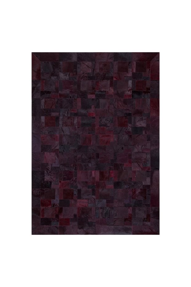 Bordo Renkli Dana Derisi Patchwork Halı