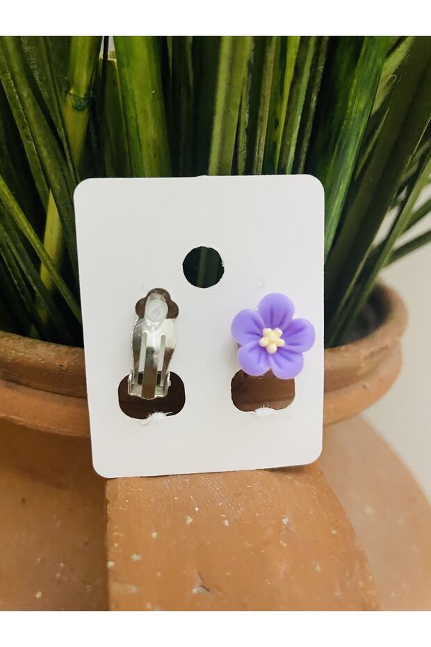 Purple Violet Flower Clip Non-Perforated Compression Girl's Earrings
