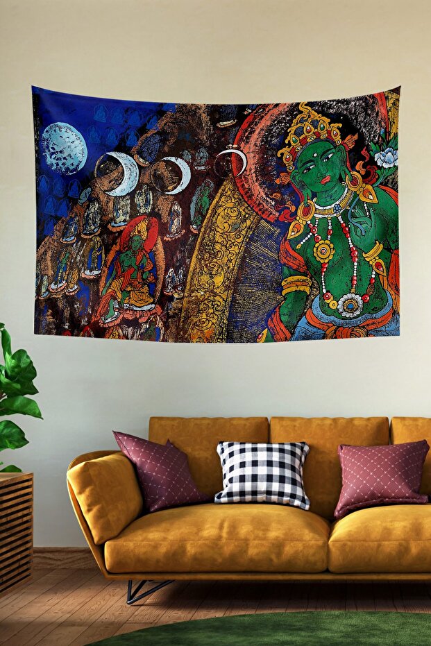 Tibetan Ethnic Pattern Buddhist Thangka And Mandala Bohemian Wall Cloth Carpet 140x100 Cm-70x100 Cm
