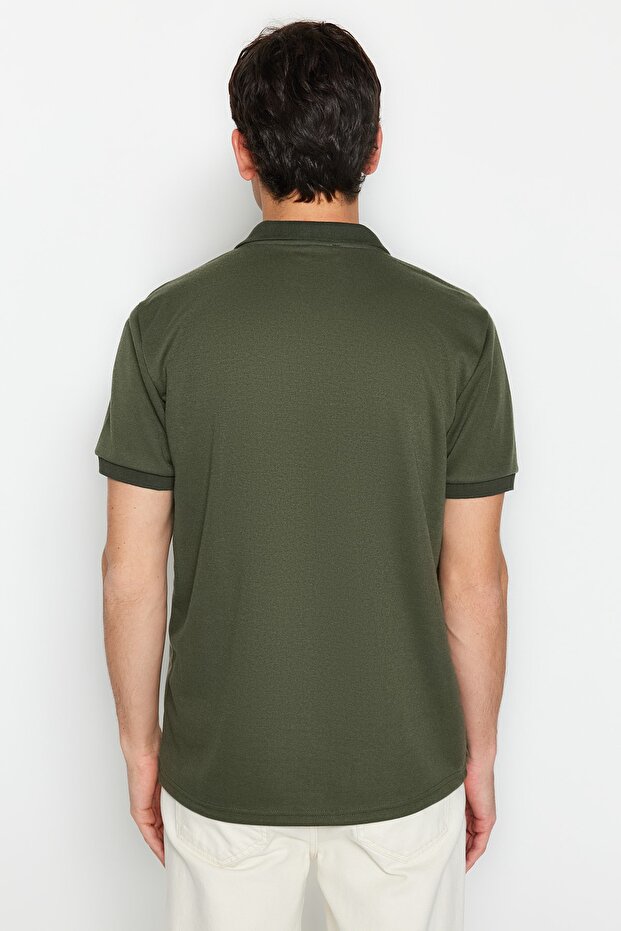 Haki Regular/Normal Kesim Etiket Aplikeli Polo Yaka T-shirt TMNSS23PO00016 - 6