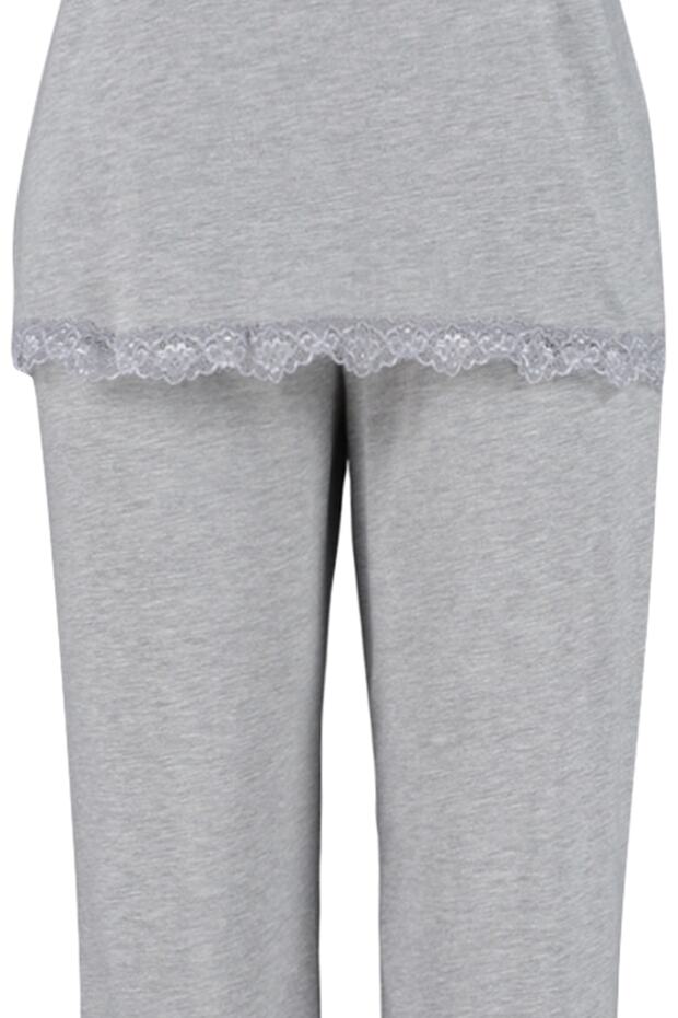 Szary koronkowy komplet piżamowy z dzianiny z detalami - 7