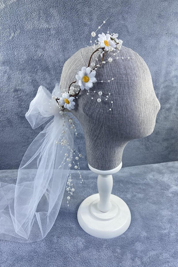 Special Design Outdoor Shooting Hair Accessory with Daisy White Tulle Bow – Party Crowns, Stylish Design –