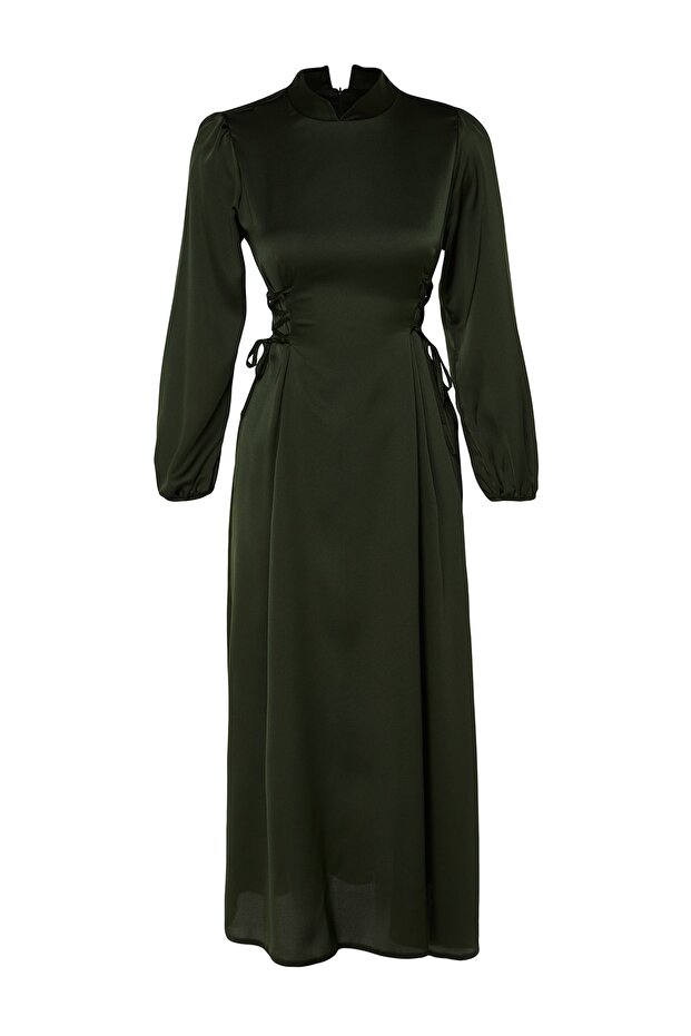 Khaki Britted szatén estélyi ruha derékkal TCTSS23DB00037 - 7