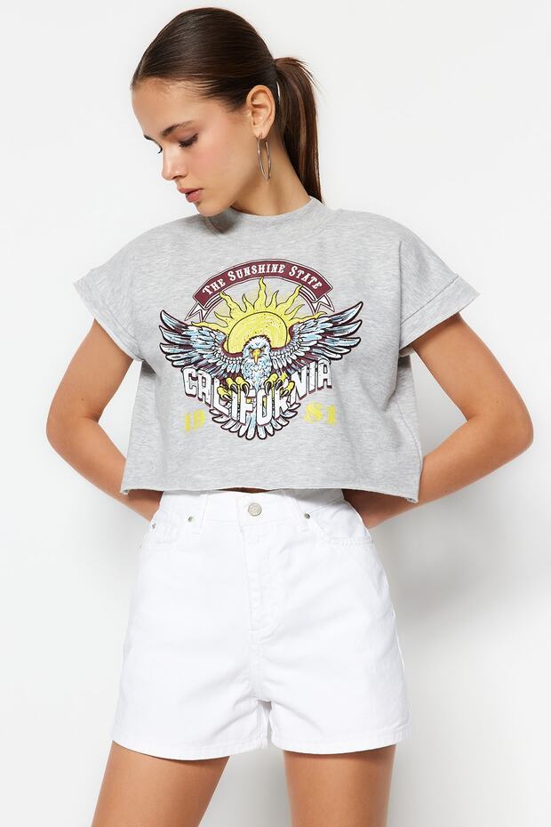 Beyaz Yüksek Bel Mini Denim Şort TWOSS23SR00155 - 5