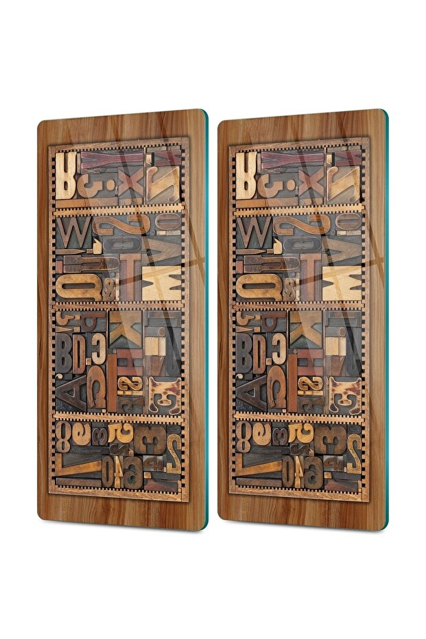 Glass Coffee Table Presentation Tray Set of 2 Wooden Writing Patterned 30 X 15 cm