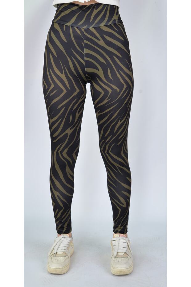 Women's Green Black Leopard Patterned Lycra Tights