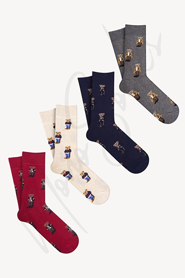 جوارب منقوشة على شكل دمية دب متعددة القطع مكونة من 4 قطع - 1