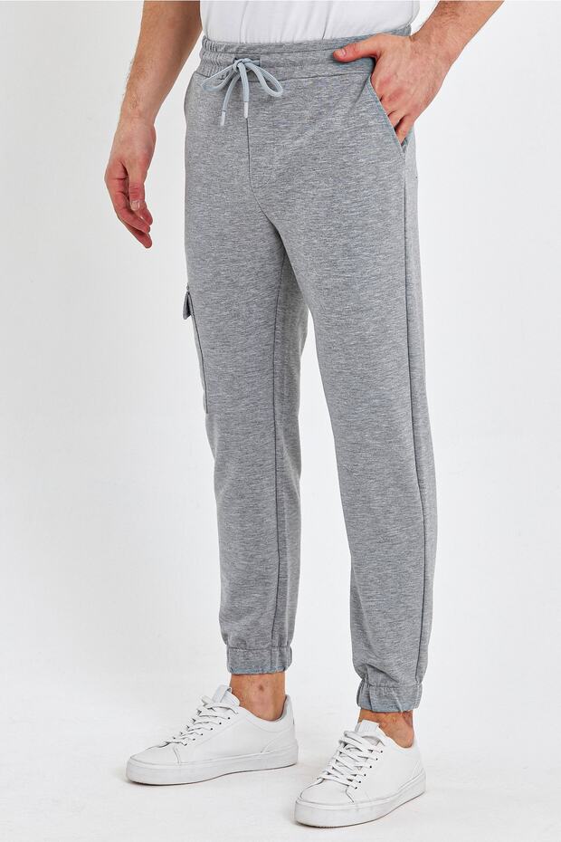 Men's Elastic Cargo Pocket Jogger Basic Gray Pants - 3