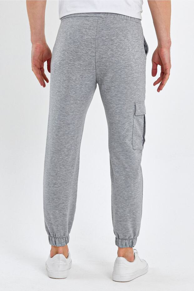 Men's Elastic Cargo Pocket Jogger Basic Gray Pants - 6