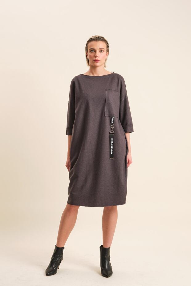 Oversize Cep Detaylı Elbise - 1