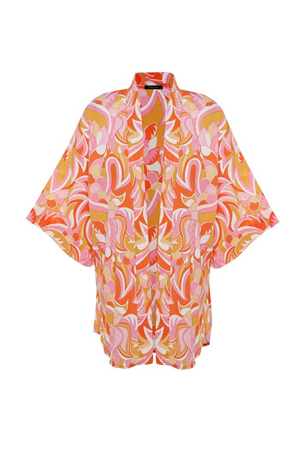 Soyut Desenli Dokuma %100 Pamuk Plaj Kimono&Kaftan TBESS23KM00040 - 5