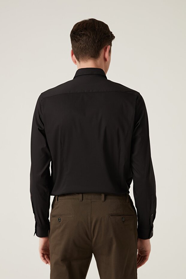 Slim Fit Siyah Gömlek - 4