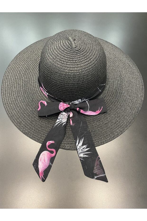 Flamingo Desenli Hasır Şapka - 1