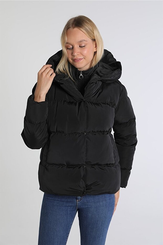 Women's Coat Hooded Women's Inflatable Comfortable Mold Coat Black Buse