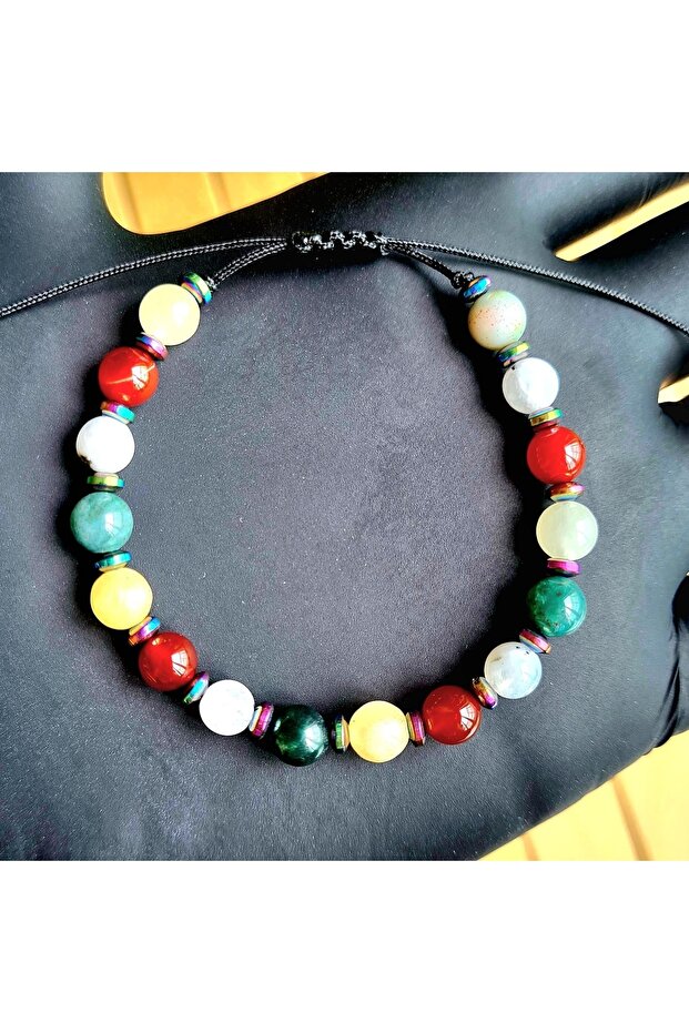 Cancer Zodiac Natural Stone Bracelet > Moon Stone - Moonstone - Moss Agate - Calcite - Carnelian Agate