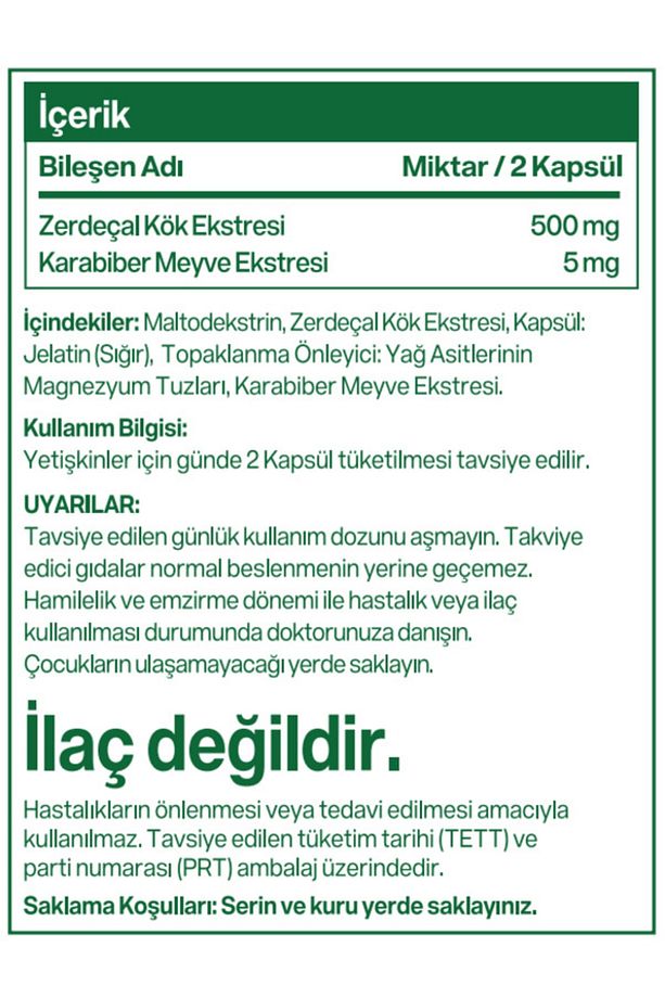 Zerdeçal Ekstartı Curcumin Turmeric 60 Sert Kapsül - 2
