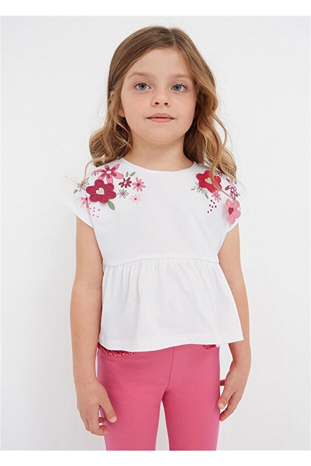 Girl's Short Sleeve T-shirt White/fuchsia 3059