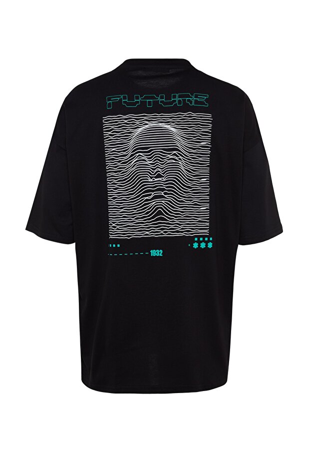 Siyah Oversize/Geniş Kesim Kabarık Baskılı %100 T-Shirt TMNSS23TS00171 - 6