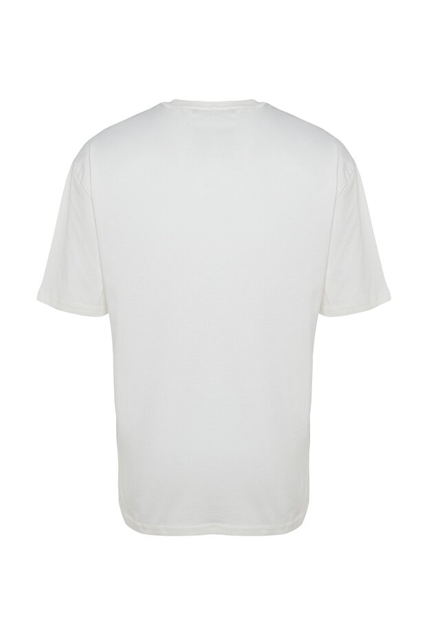 Ekru Oversize/Geniş Kesim Kısa Kol Baskılı %100 Pamuk T-Shirt TMNSS23TS00261 - 8