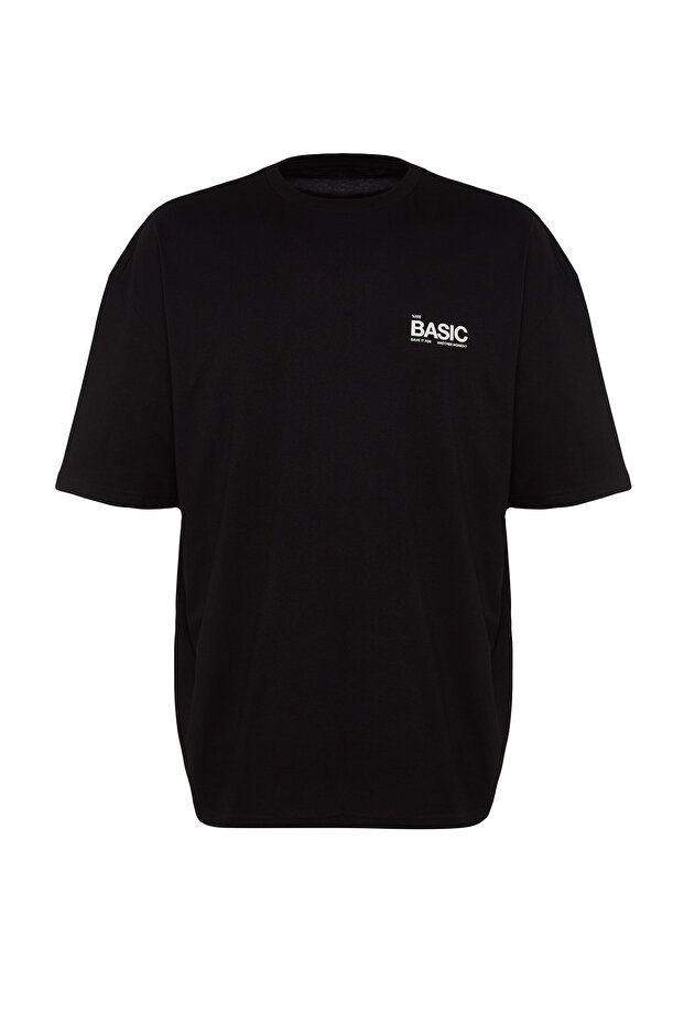 Siyah Oversize/Geniş Kesim Yazı Baskılı Kısa Kol %100 Pamuklu T-Shirt TMNSS23TS00263 - 6