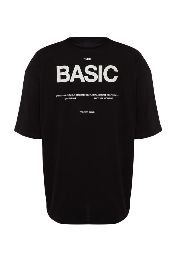 Siyah Oversize/Geniş Kesim Yazı Baskılı Kısa Kol %100 Pamuklu T-Shirt TMNSS23TS00263 - 8