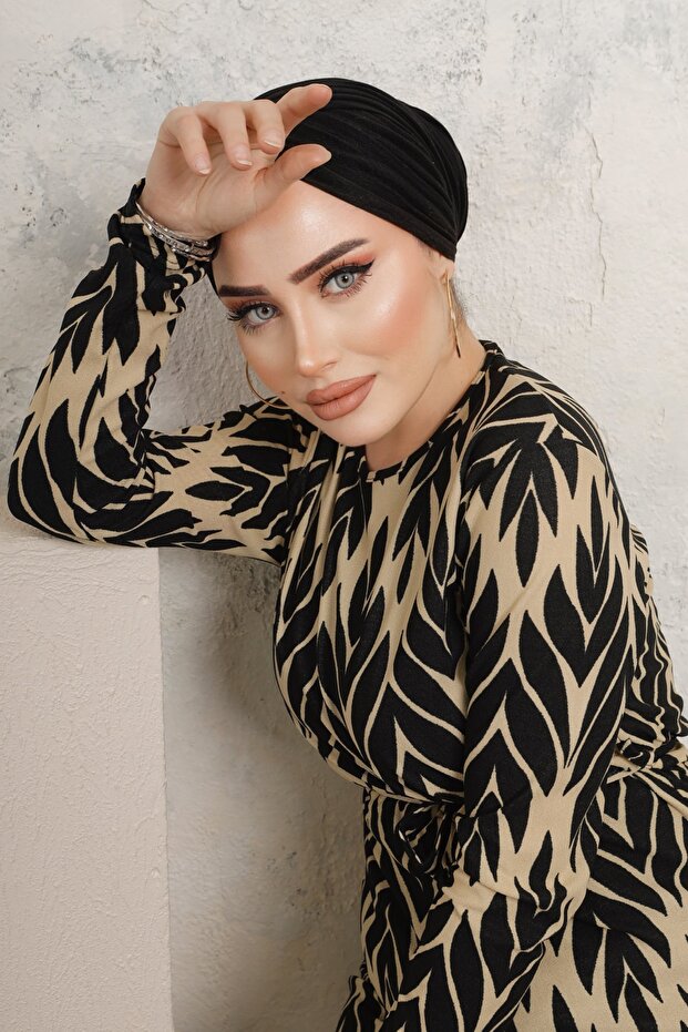 Yaprak Desenli Elbise - 5