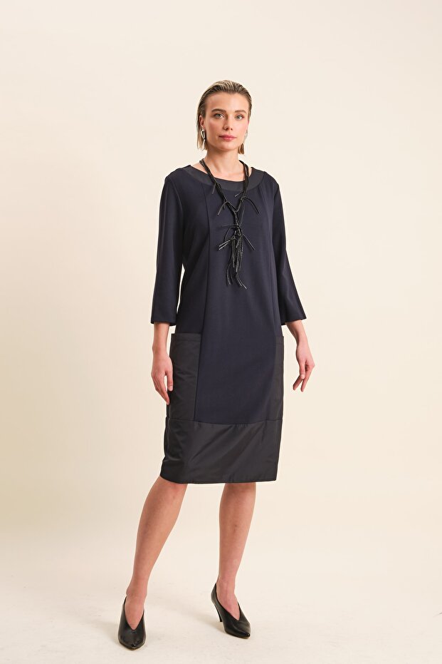 Deri Detaylı Elbise - 1