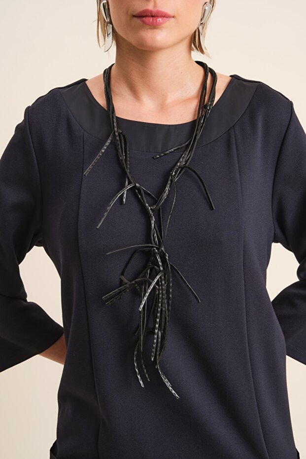 Deri Detaylı Elbise - 2