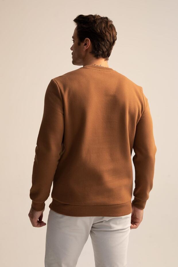 Regular Fit Crew Neck Basic Cotton Sweatshirt - 4