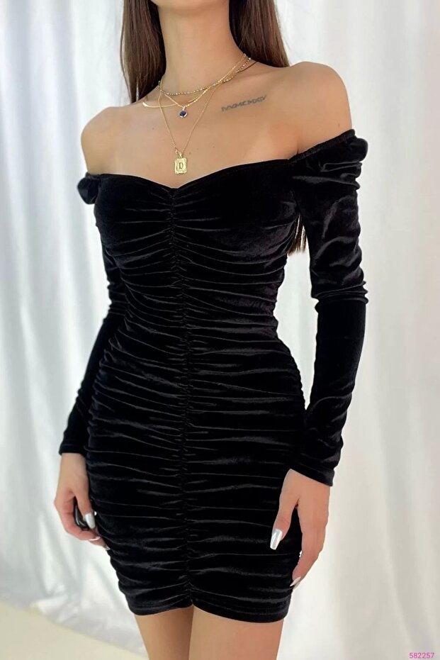 Velvet Gathered Front Sweetheart Neck Mini Dress