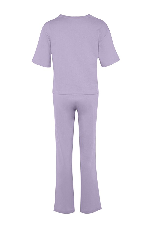Lila %100 Pamuklu Eğlenceli Baskılı Örme Pijama Takımı THMSS23PT00134 - 8
