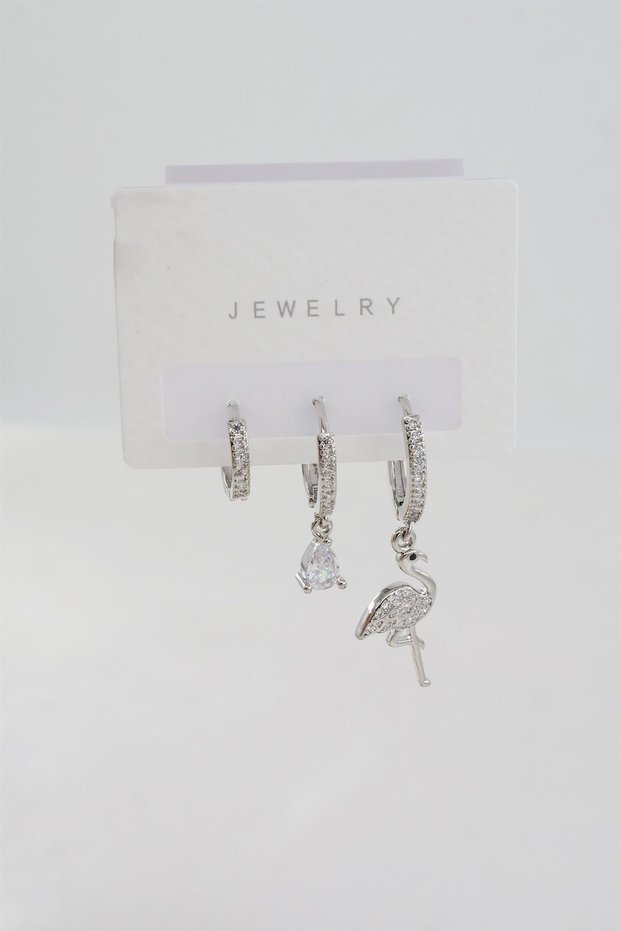 Women's Zircon Stone Flamingo Figured Set of 3 Earrings
