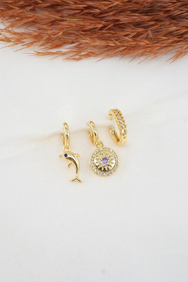 Women's Zircon Stone Dolphin Figured 3-Piece Earring Set