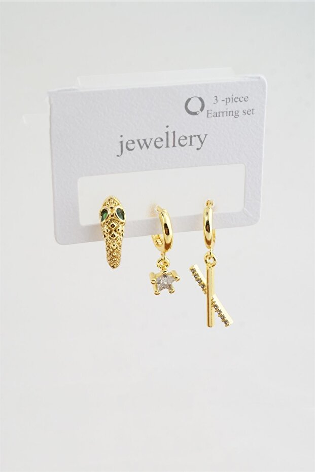 Women's Zircon Stone Snake Model 3-Piece Earring Set