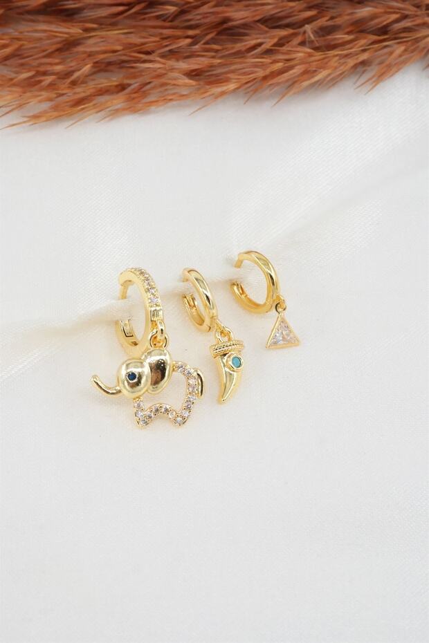 Women's Zircon Stone Elephant Figure 3-Piece Earring Set