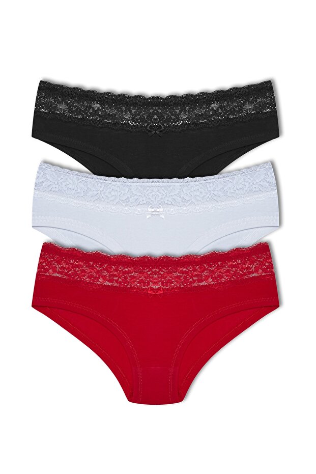3-Piece Cotton Lace Waist Hipster Women's Boxer Briefs