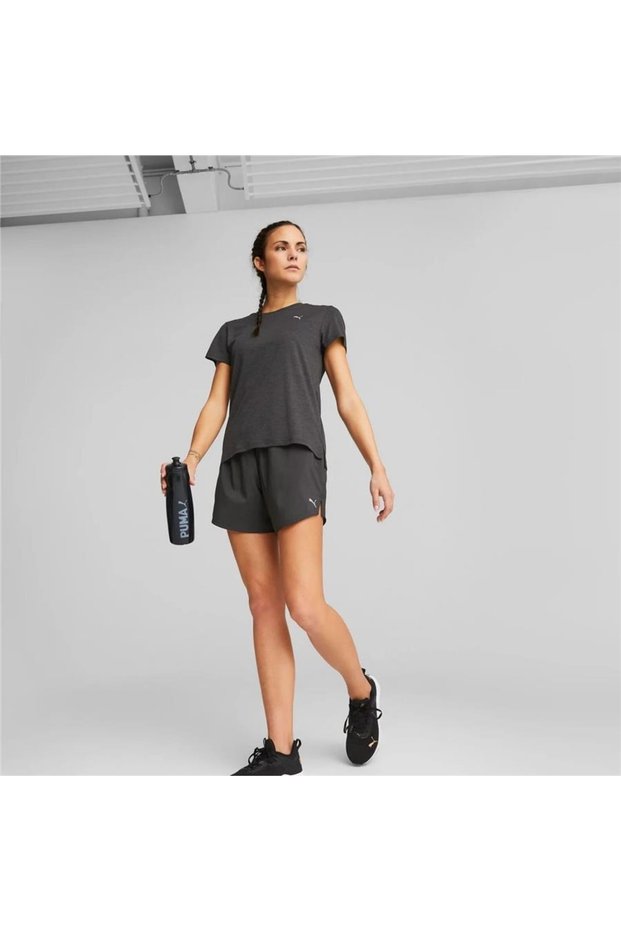 523168 Run Favorite Heather Ss Tee W Black Heather Yumuşkin Unisex Sports T-shirt