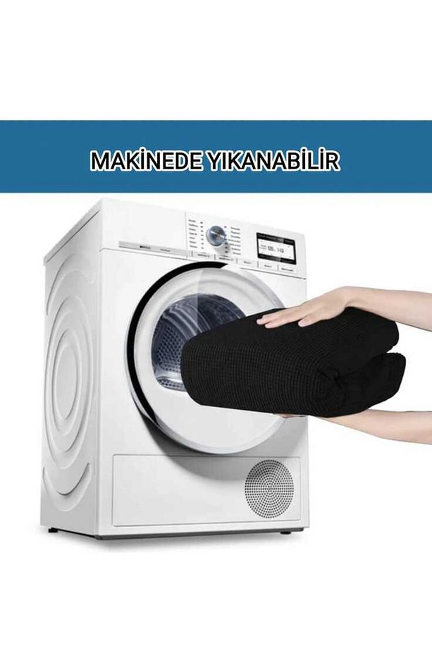 3+3+1+1 Likrali Kare Desen Esnek Yikanabilir Koltuk Örtüsü Takımı Koltuk Takımı Pudra - 5