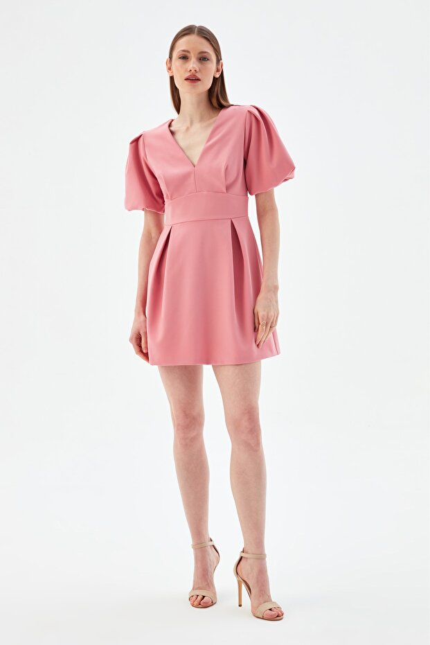 Balon Kollu Mini Elbise - 3