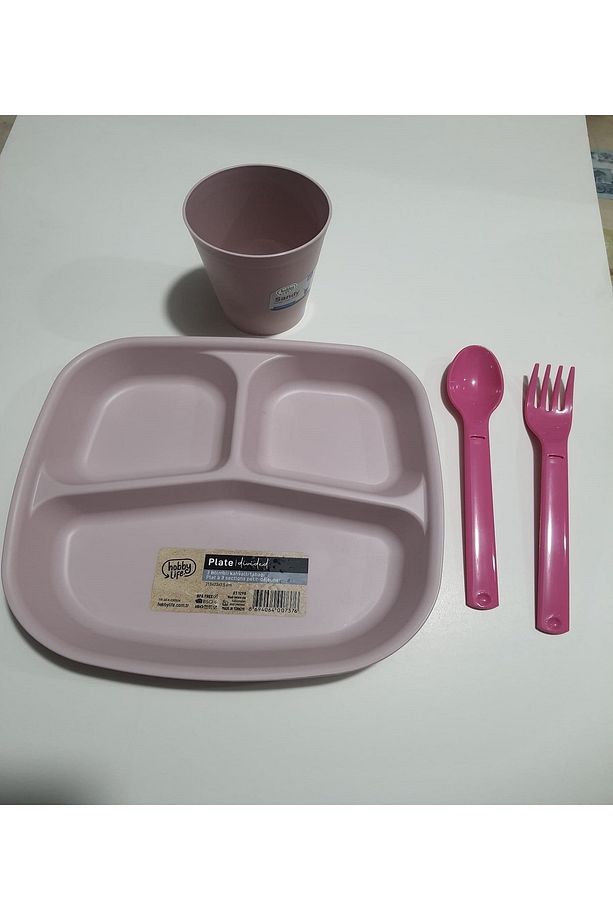 Reis Kahvaltı Tabağı 3 Bölmeli Mama Tabağı Tabldot Ve Bardak Ve Catal Kaşık - 1
