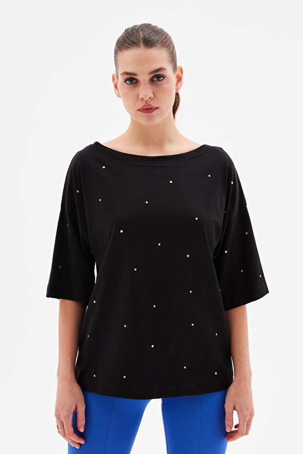 Taşlı Örme Bluz - 1