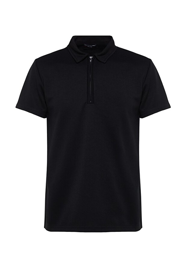 Siyah Regular/Normal Kesim Pike Fermuarlı Polo Yaka T-Shirt TMNSS23PO00019 - 7