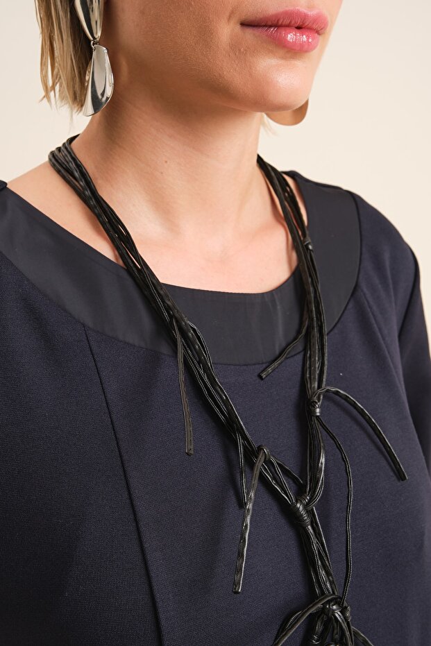 Deri Detaylı Elbise - 3