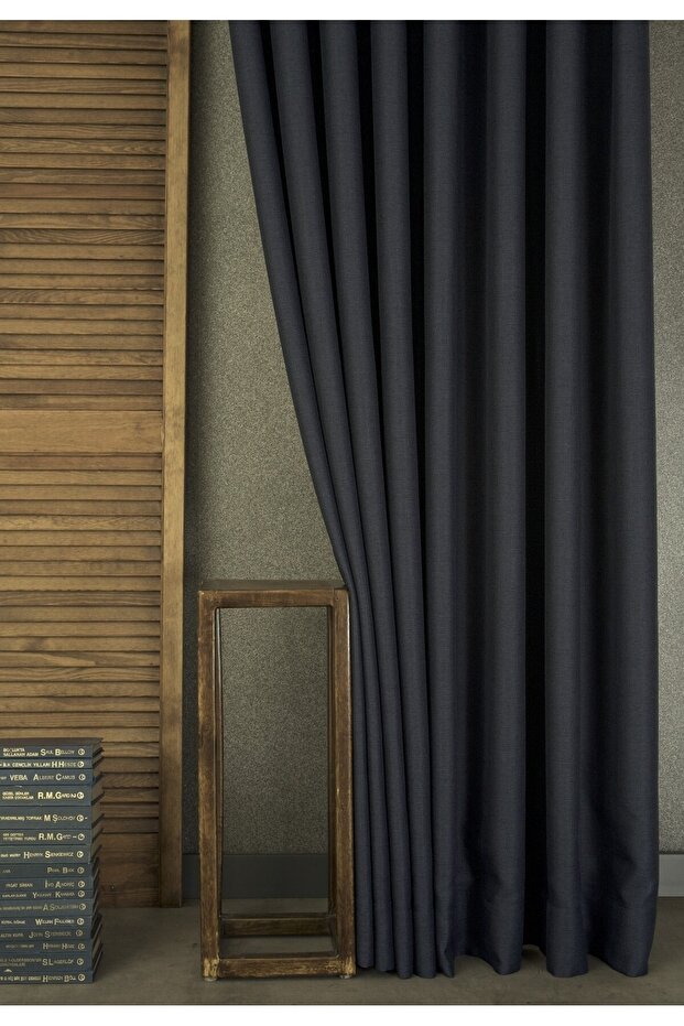 Background Curtain Linen Dark Navy Blue Without Pleats