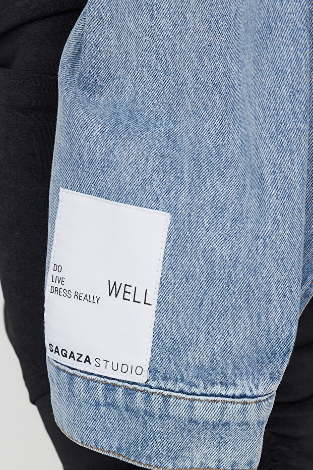 X Sagaza Studio Mavi Crop Denim Ceket TCLSS23CE00003 - 6