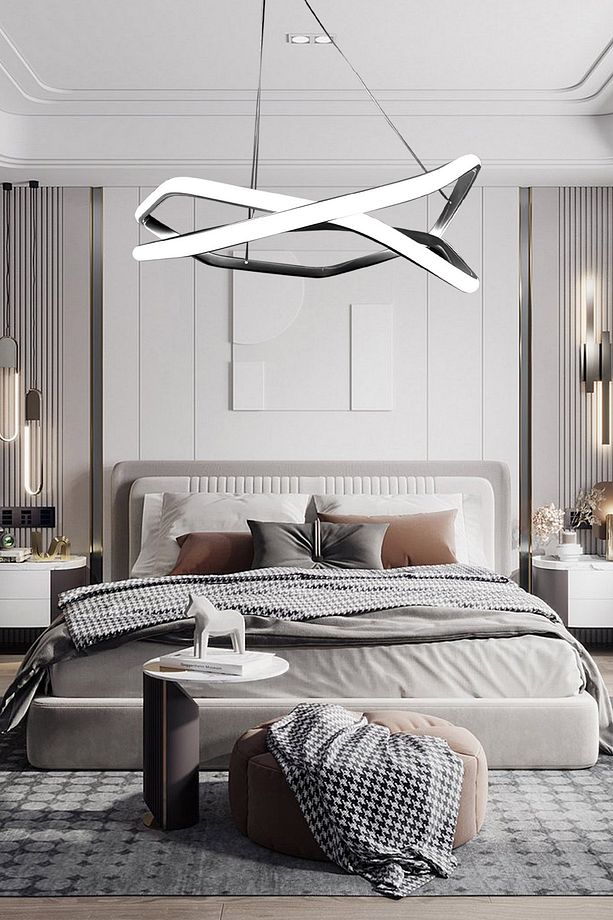 Çiftli Altıgen Siyah Led Avize, 3 Renk Aydınlatma, Sarkıt Avize, Salon Avizesi, Modern Avize - 1