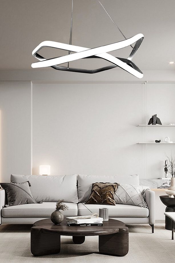 Çiftli Altıgen Siyah Led Avize, 3 Renk Aydınlatma, Sarkıt Avize, Salon Avizesi, Modern Avize - 4