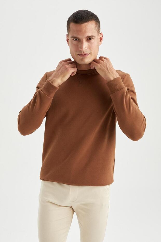 Regular Fit Crew Neck Basic Cotton Sweatshirt - 5