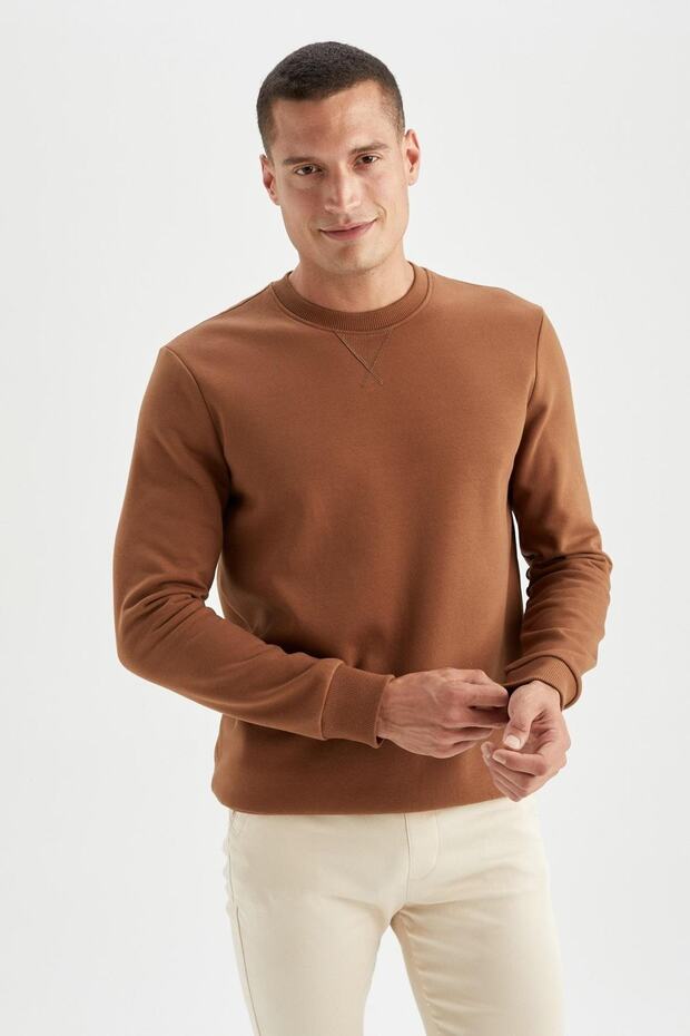 Regular Fit Crew Neck Basic Cotton Sweatshirt - 7