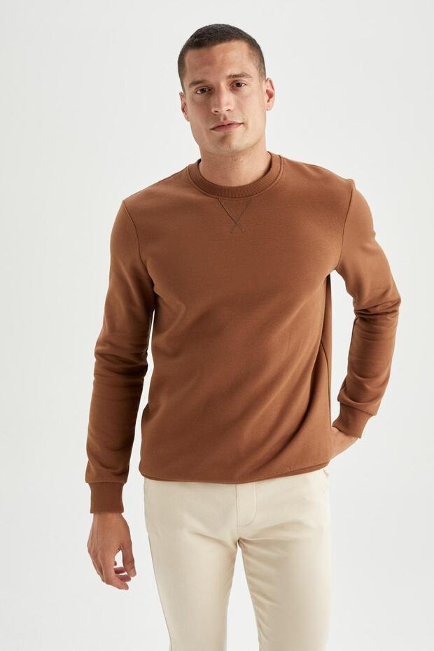 Regular Fit Crew Neck Basic Cotton Sweatshirt - 8